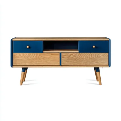 Fernseh Lowboard Holzdekor 120x40x55 cm - Blau-Natur - Modernes Design-Roomupbay