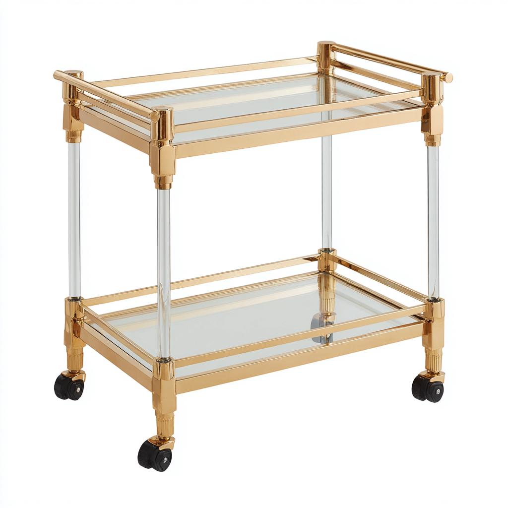 Desserte et chariot en metal et verre 70x40x80 cm - doré-translucide - design elegant avec roulettes-Havengohut