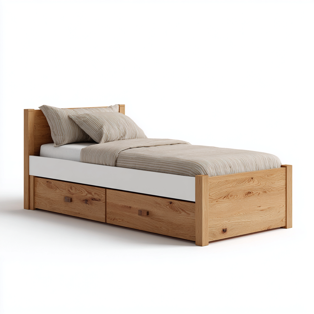 Lit simple en bois massif et panneau MDF 200x90x85 cm - blanc et brun - design moderne pour chambre-Havengohut