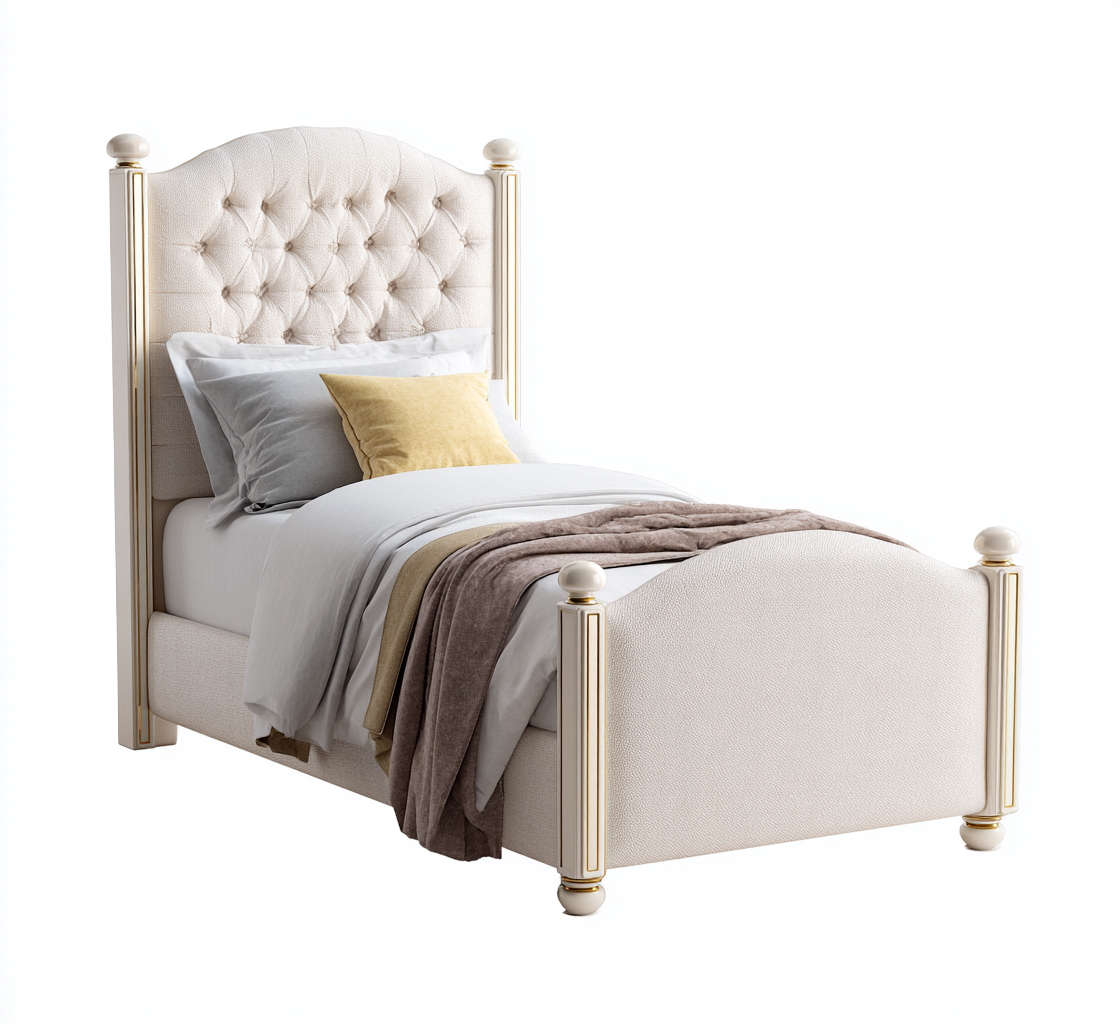 Lit simple rembourré tissu capitonné 200x100x120 cm - beige - design élégant pour chambre-Havengohut