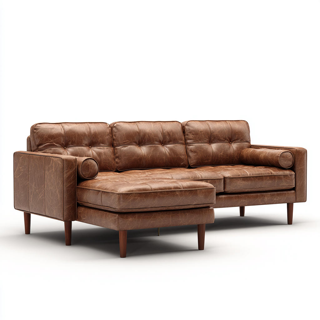 Canapé d'angle en similicuir 255x155x85 cm - marron - style vintage-Havengohut