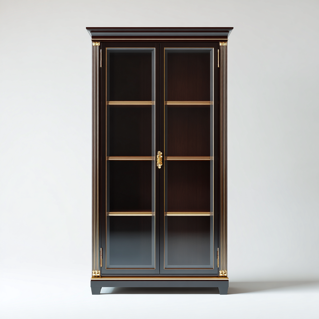 Vitrine en bois et verre 90x40x190 cm - noir-doré - design classique pour salon-Havengohut