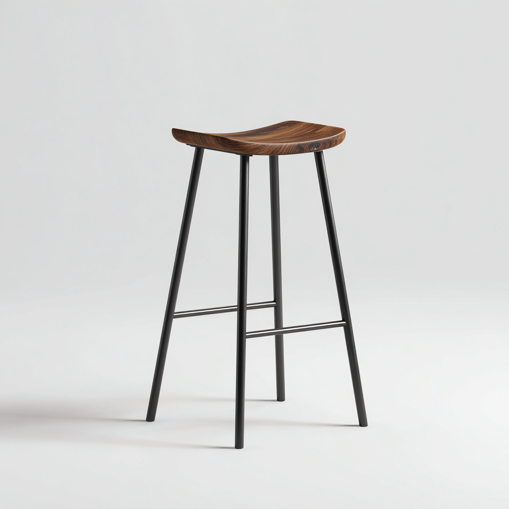 Tabouret de bar en métal et bois 45x45x75 cm - noir et bois naturel - style moderne-Havengohut