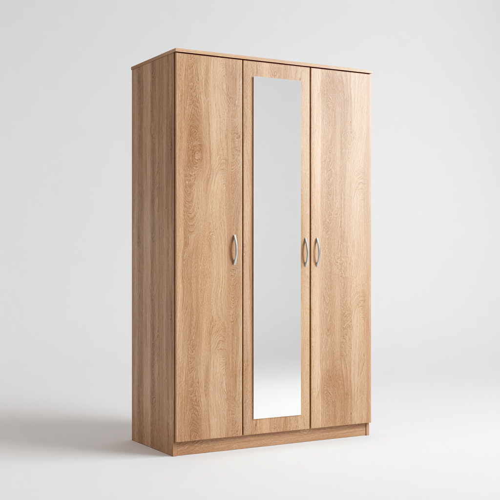 Armoire bois 120x55x195 cm naturel design moderne avec miroir-Havengohut