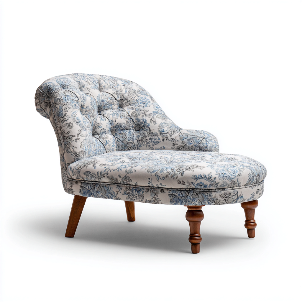 Chaise longue capitonnée rembourrée 165x75x78 cm - bleu et blanc - style classique-Havengohut