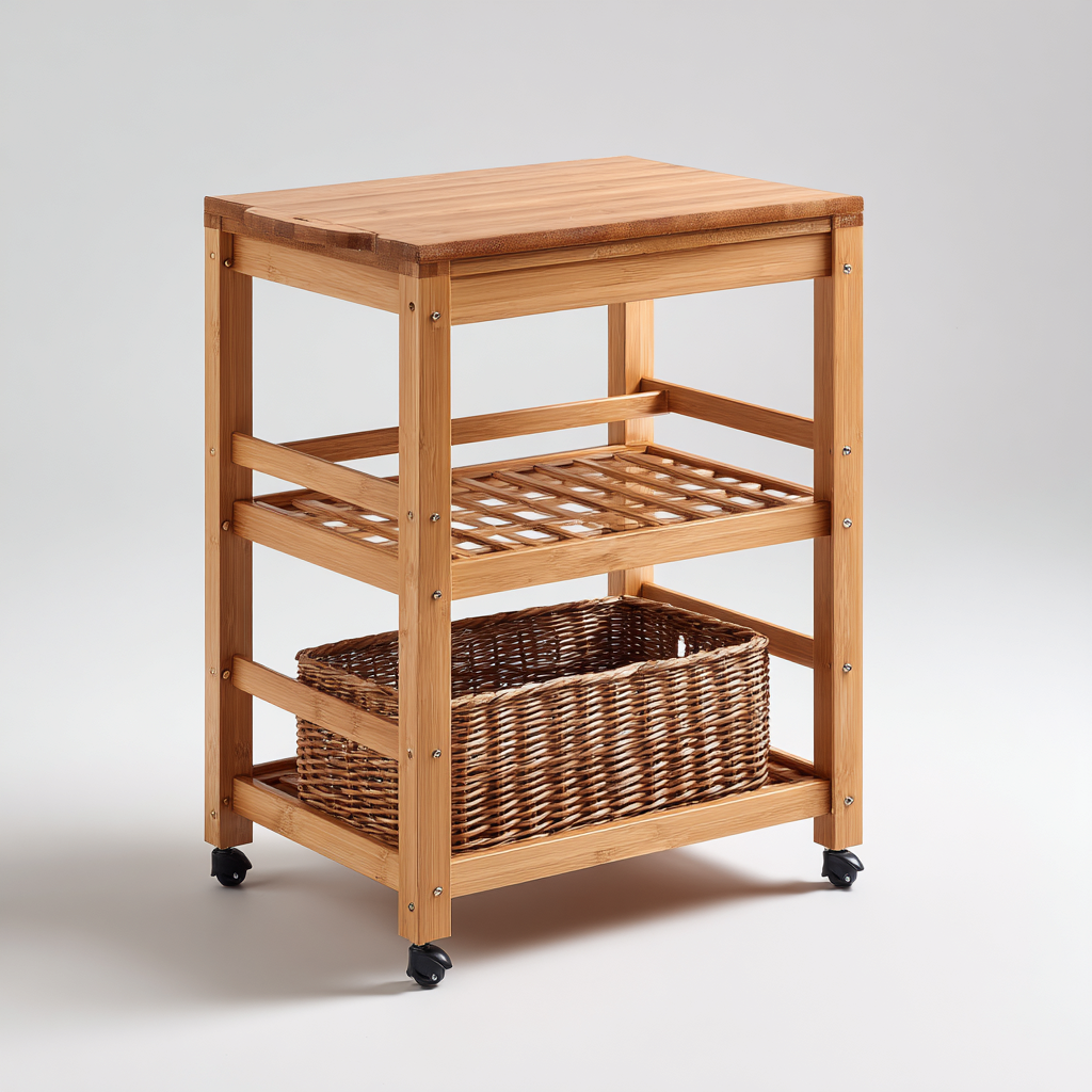 Desserte et chariot en bois 60x40x85 cm - brun - design fonctionnel avec roulettes-Havengohut