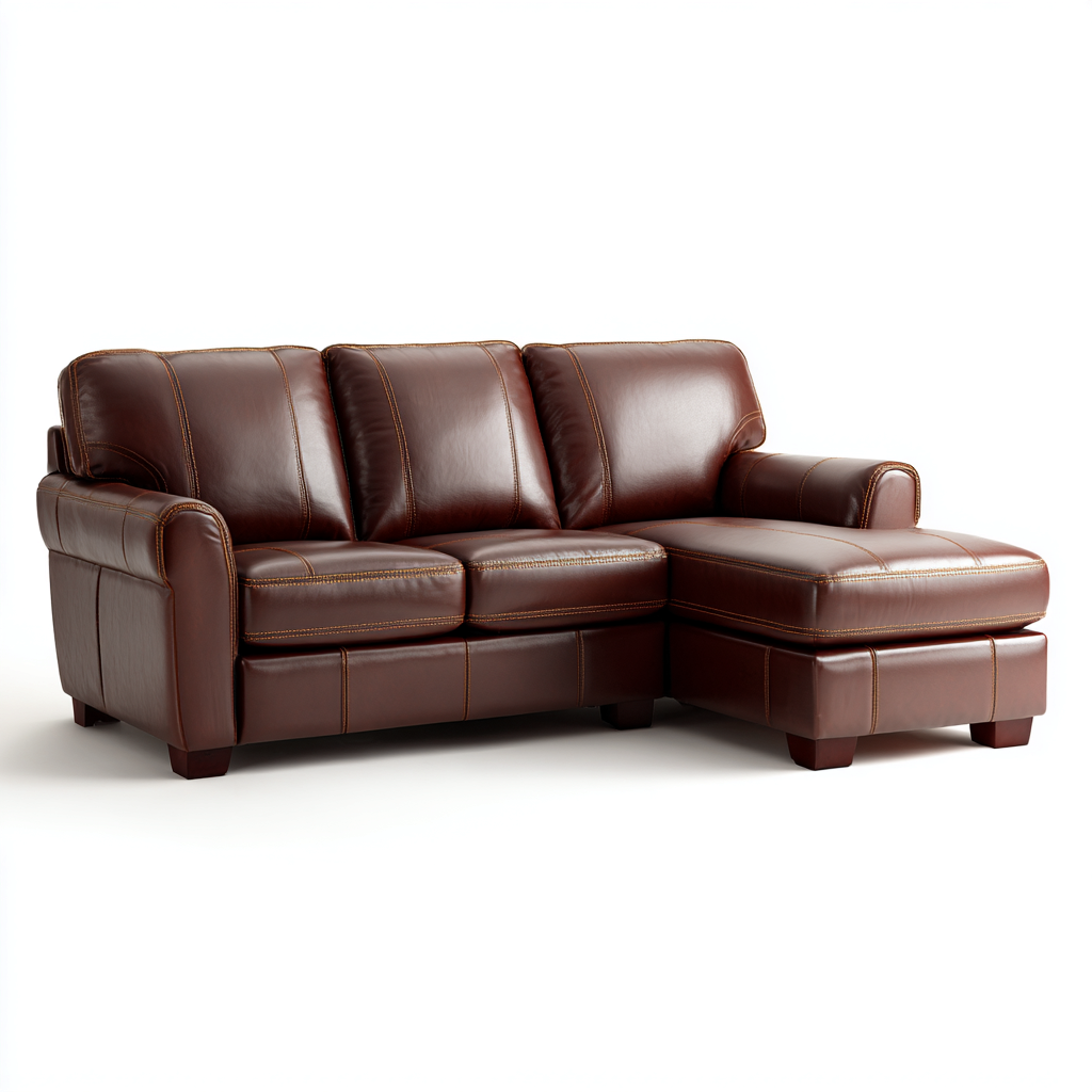 Canapé d'angle rembourré en cuir synthétique 245x160x88 cm - marron - style classique-Havengohut