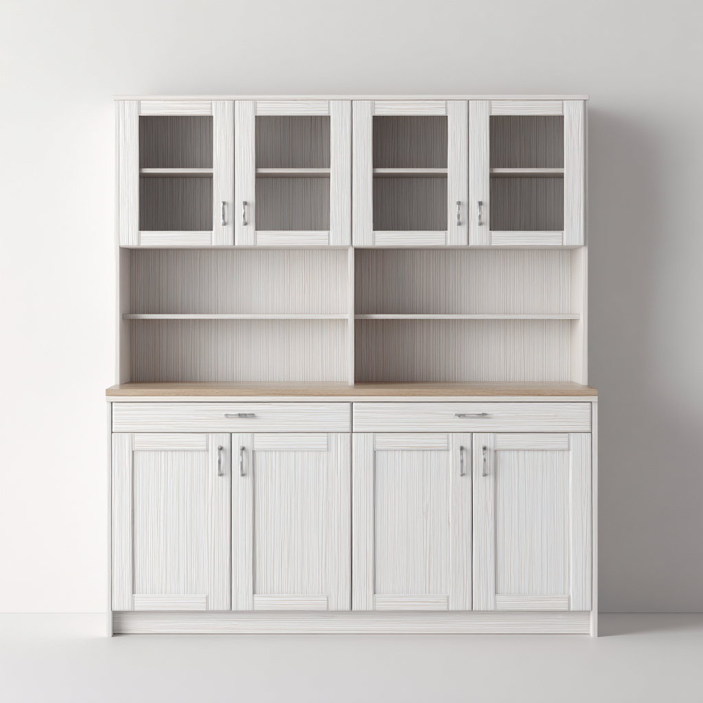 Meuble de rangement de cuisine bois 160x45x200 cm - blanc - style classique-Havengohut