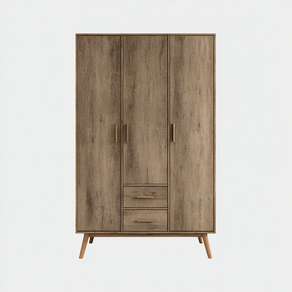 Armoire bois 145x55x195 cm chêne brun design scandinave-Havengohut