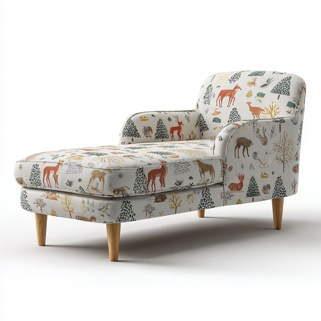 Chaise longue tissu bois 165x75x85 cm - blanc motif - design moderne - adapté au salon-Havengohut