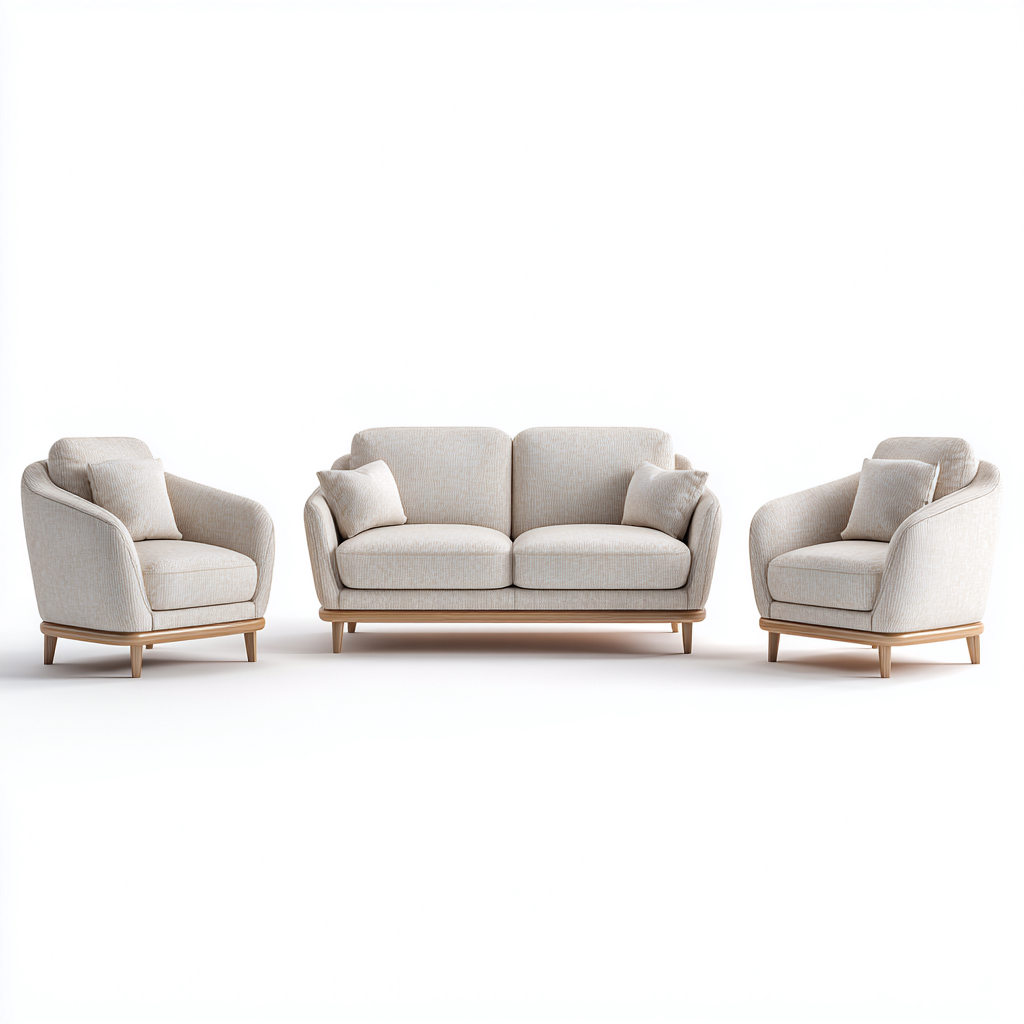 Ensemble de canapés tissu bois 150x85x85 cm - beige - design moderne - adapté au salon-Havengohut