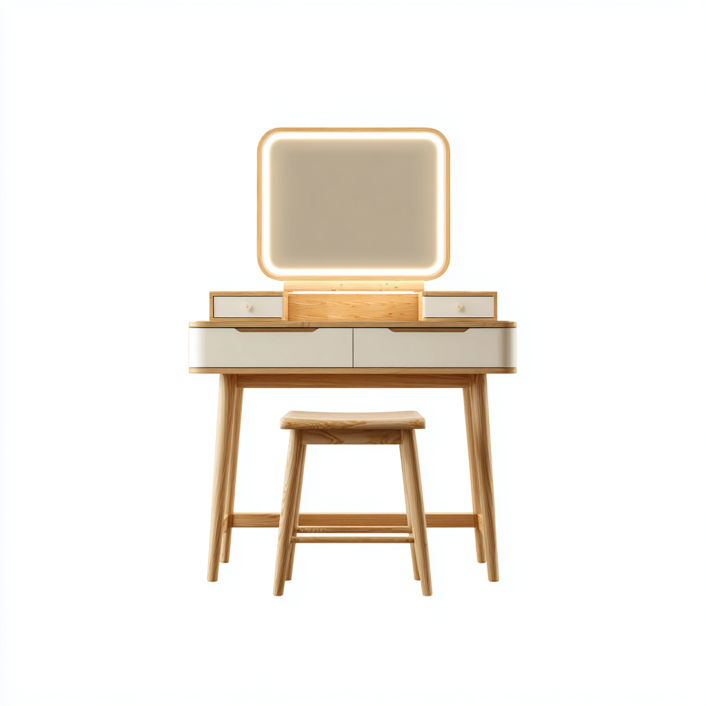 Coiffeuse bois 100x45x140 cm blanc bois clair design moderne-Havengohut