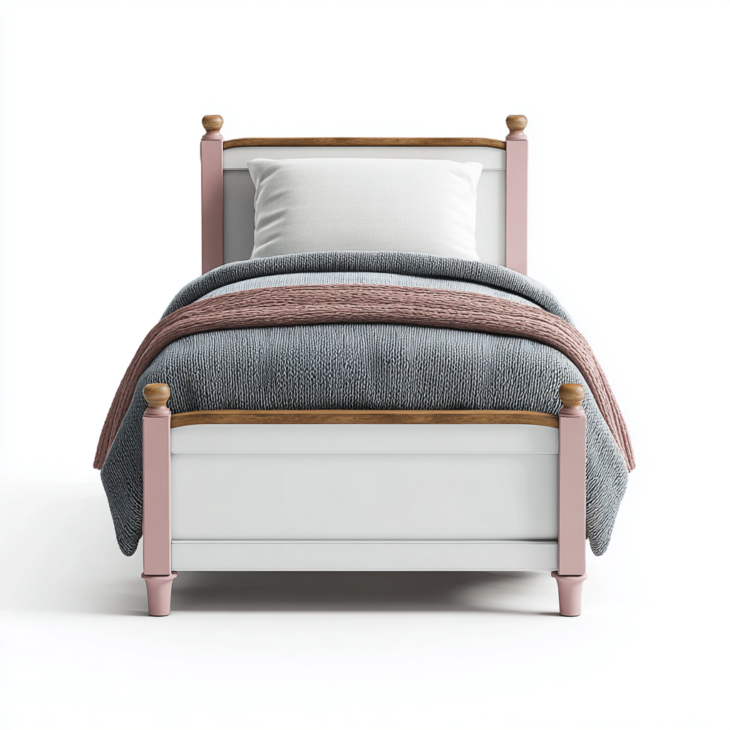 Lit enfant bois et panneau 200x90x95 cm - blanc-rose-naturel - design classique pour chambre d'enfant-Havengohut