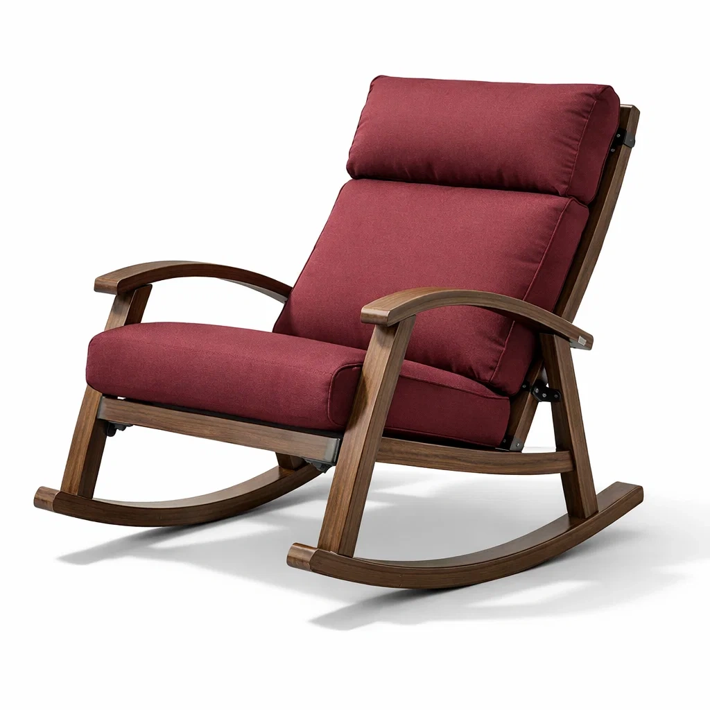 Fauteuil à bascule d’intérieur en bois et tissu rouge-Dream Oasis Living