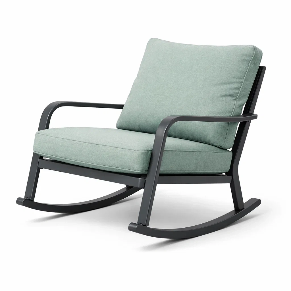 Fauteuil à bascule de terrasse en tissu vert avec cadre en aluminium-Dream Oasis Living