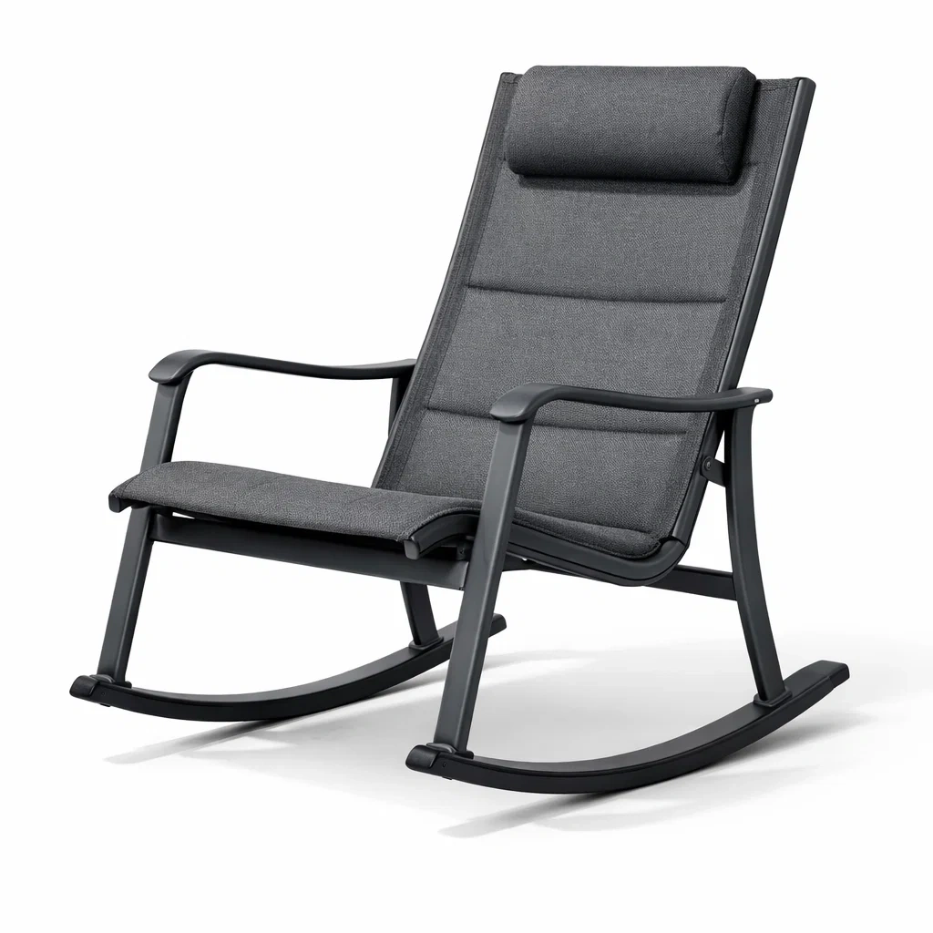 Fauteuil à bascule d’intérieur en métal et tissu gris-Dream Oasis Living