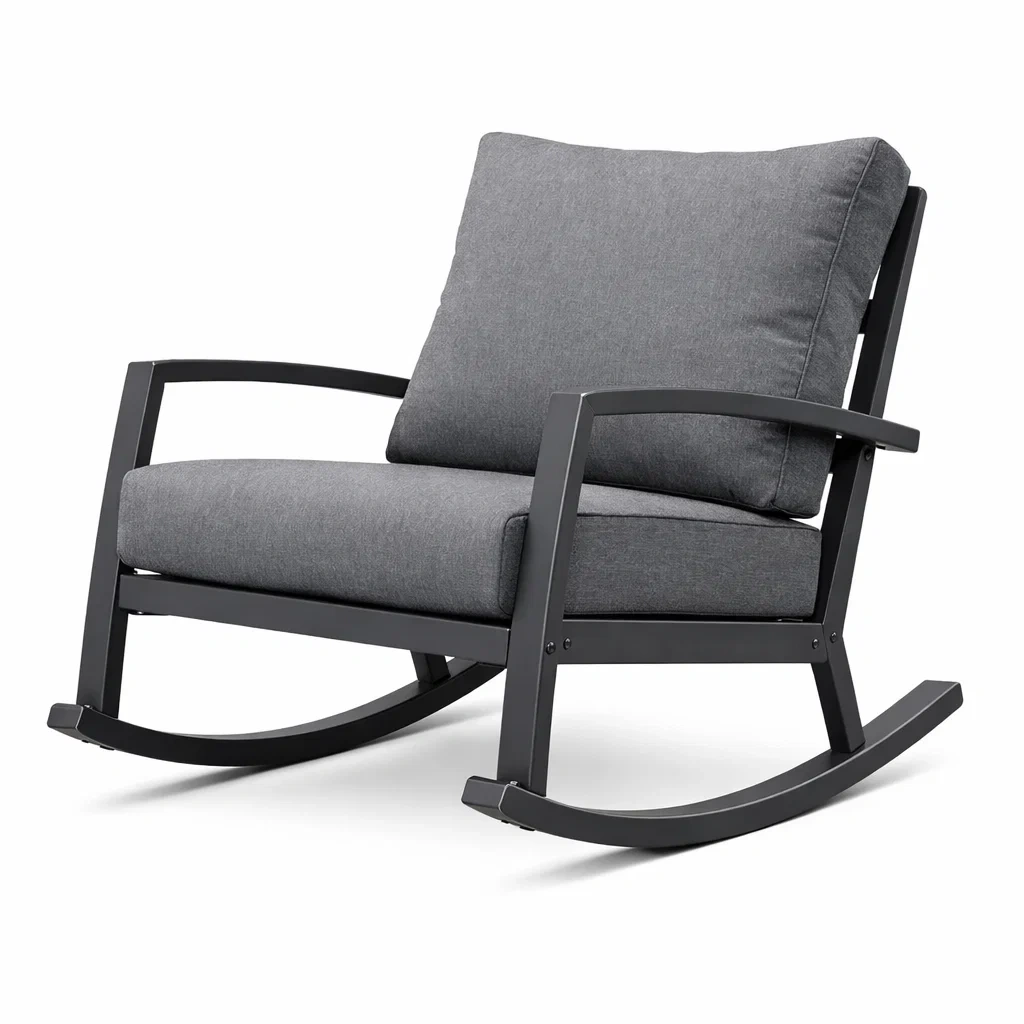 Fauteuil à bascule d’intérieur en métal et tissu polyester gris-Dream Oasis Living