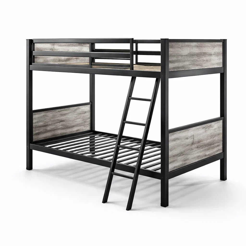 Lit superposé en métal et bois noir et gris-Dream Oasis Living