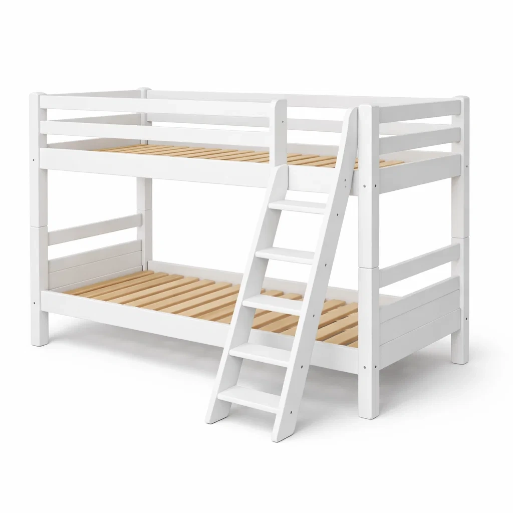 Lit superposé en bois blanc avec échelle 200x90 cm-Dream Oasis Living