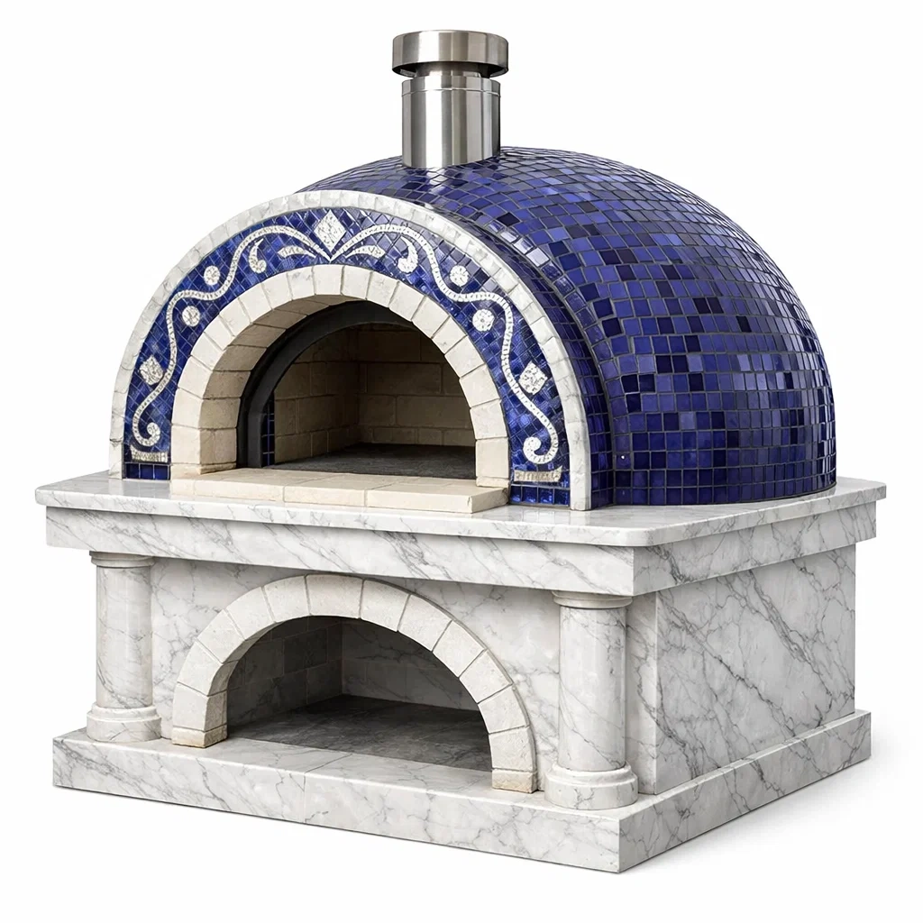 Pizza oven en marbre et céramique mosaïque bleu-Dream Oasis Living