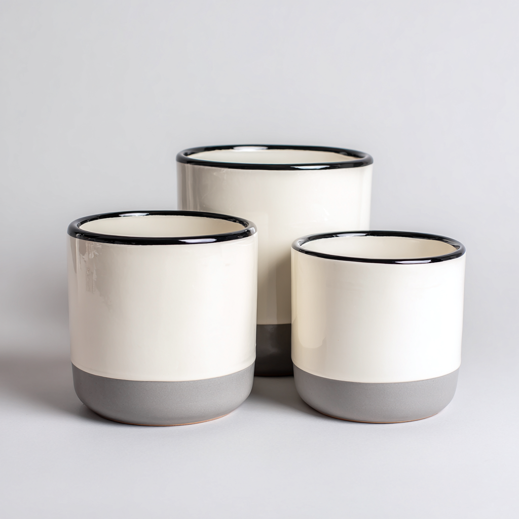 Pflanzgefäß - Keramik - 29x29x31 cm - 24x24x26 cm - 20x20x22 cm - Weiß-Grau - moderner Stil-Homiupnest