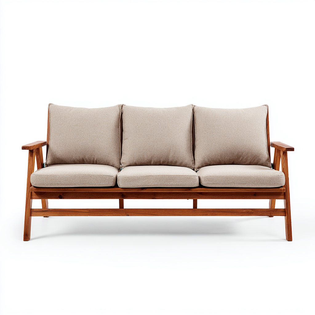 Gartensofa-Holz-Stoff-211x77x84 cm-Beige-Natur-Modernes Design-Homiupnest