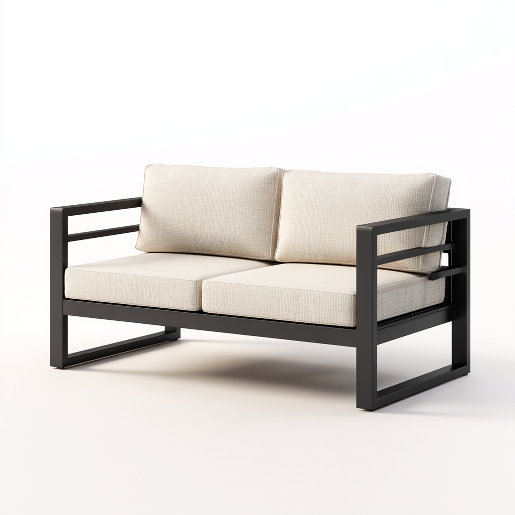 Gartensofa-Metall-Textil-158x76x82 cm-Schwarz-Creme-Modernes Design-Homiupnest