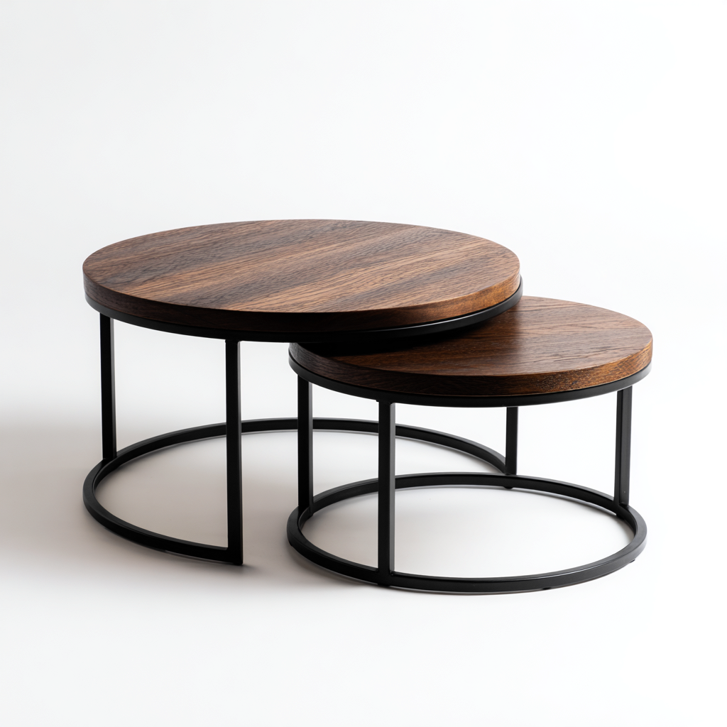 Couchtisch-Set Metall-Holz 80x45 cm-55x40 cm - Schwarz-Natur - Modernes Design-Homiupnest