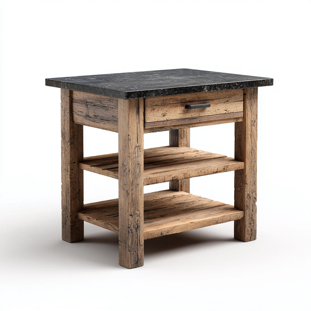 Kücheninsel-Massivholz-80x60x90 cm-Braun-Schwarz-mit Schublade und Ablageflächen-Homiupnest