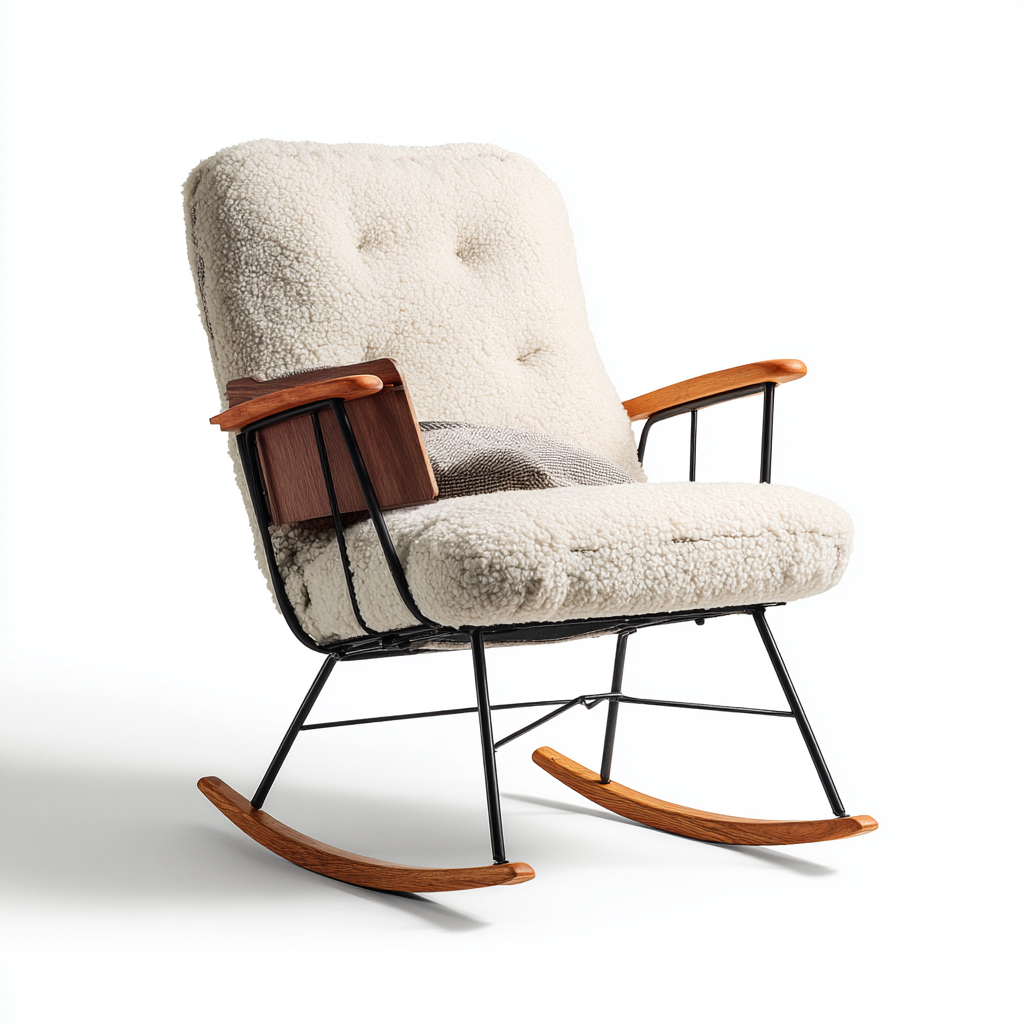 Schaukelstühle-Metall-Holz-100x65x105 cm-Weiß-Schwarz-Holzakzent Design-Homiupnest