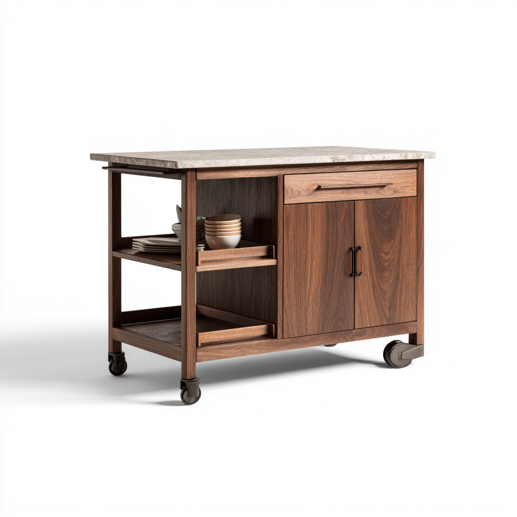 Kücheninsel - Metall-Holz-Stein - 95x55x90 cm - Natur-Dunkelbraun - Modernes Design-Homiupnest