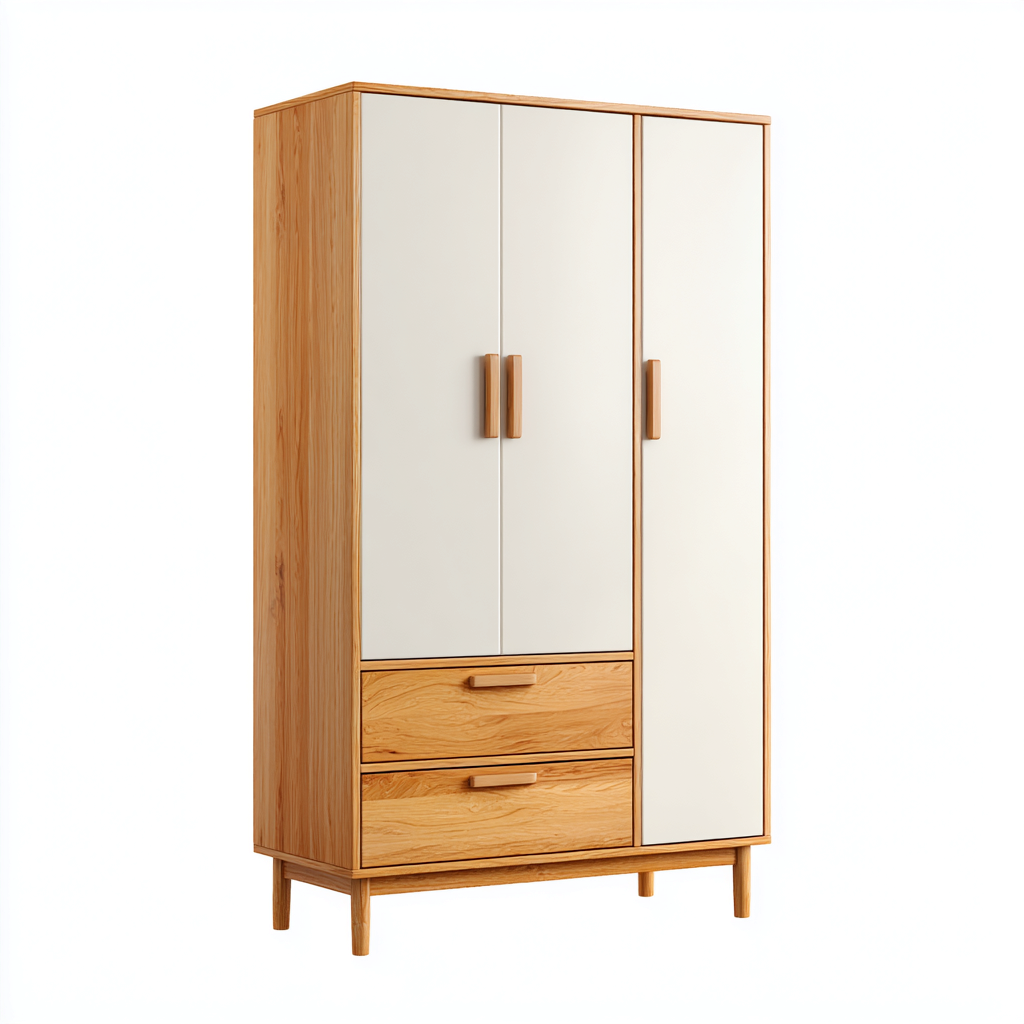 Kleiderschrank - Holzwerkstoff - 140x58x195 cm - weiß-natur - modern-Homiupnest