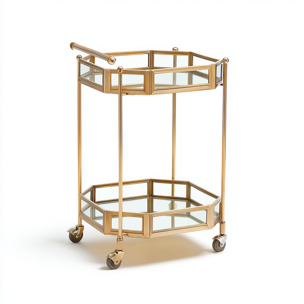 Küchenwagen-Metall-Glas-55x45x85 cm-Gold-Transparent-mit Ablageflächen und Rollen-Homiupnest