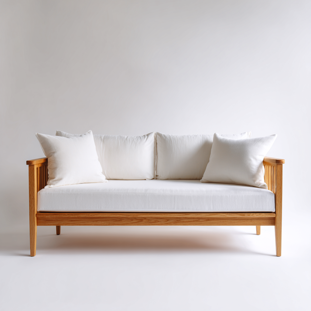 Gartensofa-Holz-Textil-185x80x82 cm-Natur-Weiß-Modernes Design-Homiupnest