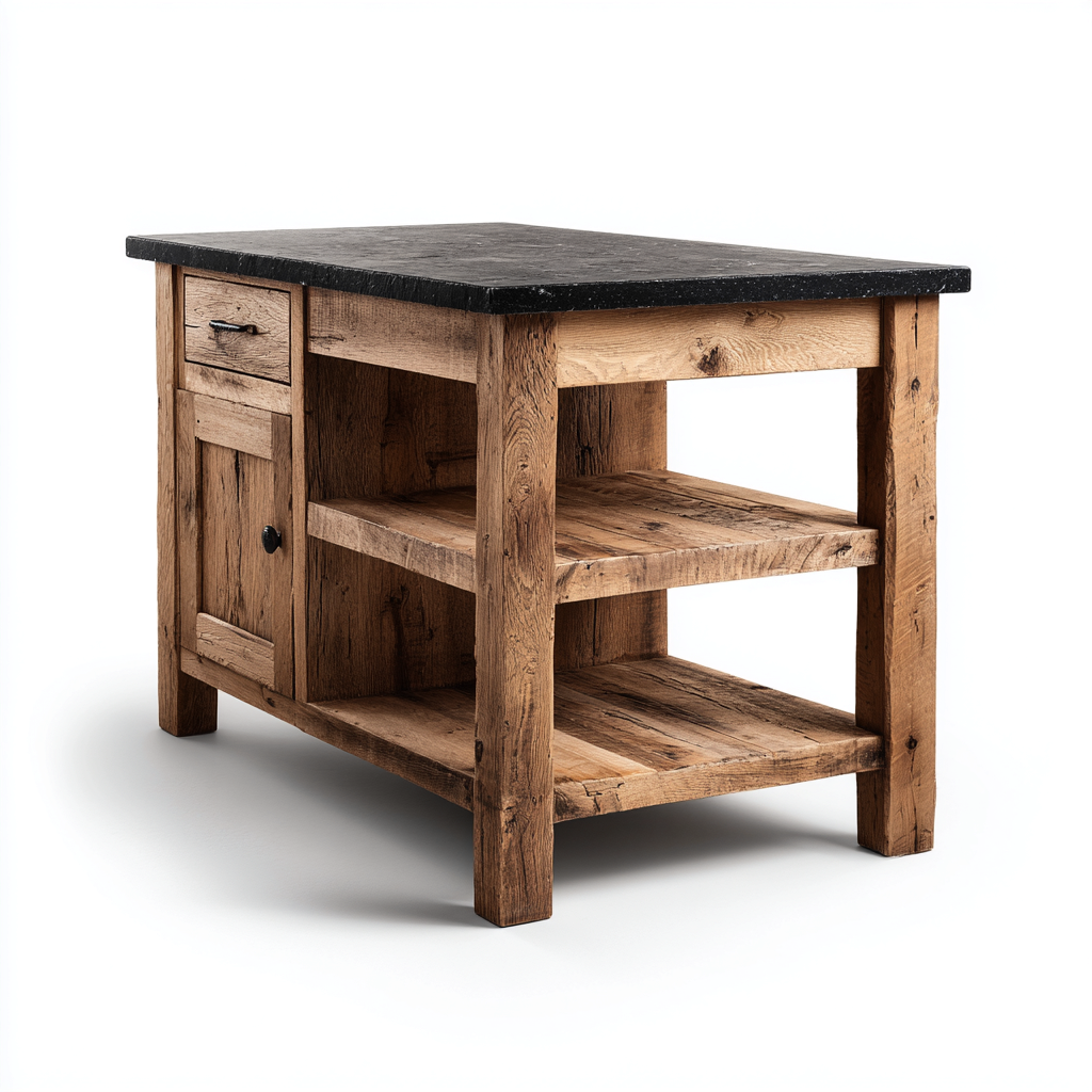 Kücheninsel-Massivholz-120x70x90 cm-Braun-Schwarz-mit Schublade und Regalen-Homiupnest