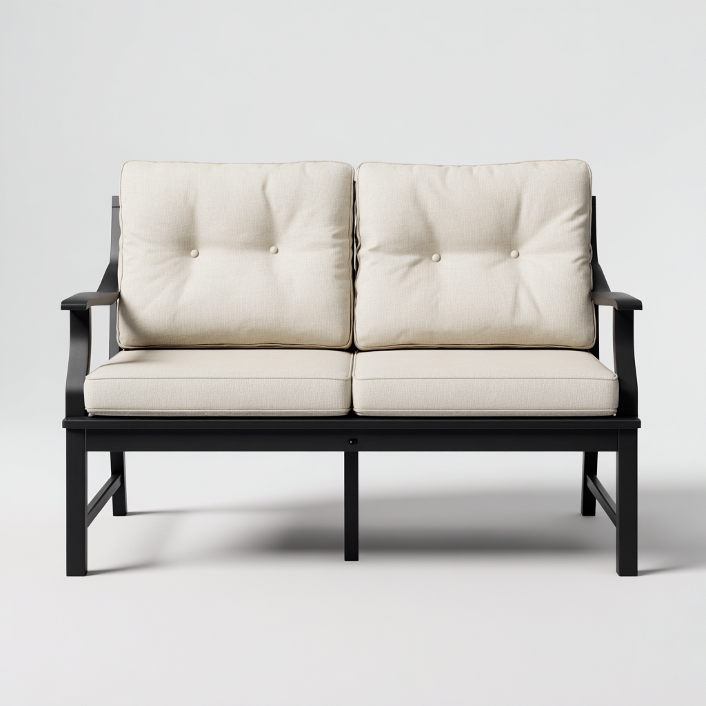 Gartensofa-Metall-Textil-155x75x85 cm-Schwarz-Creme-Modernes Design-Homiupnest