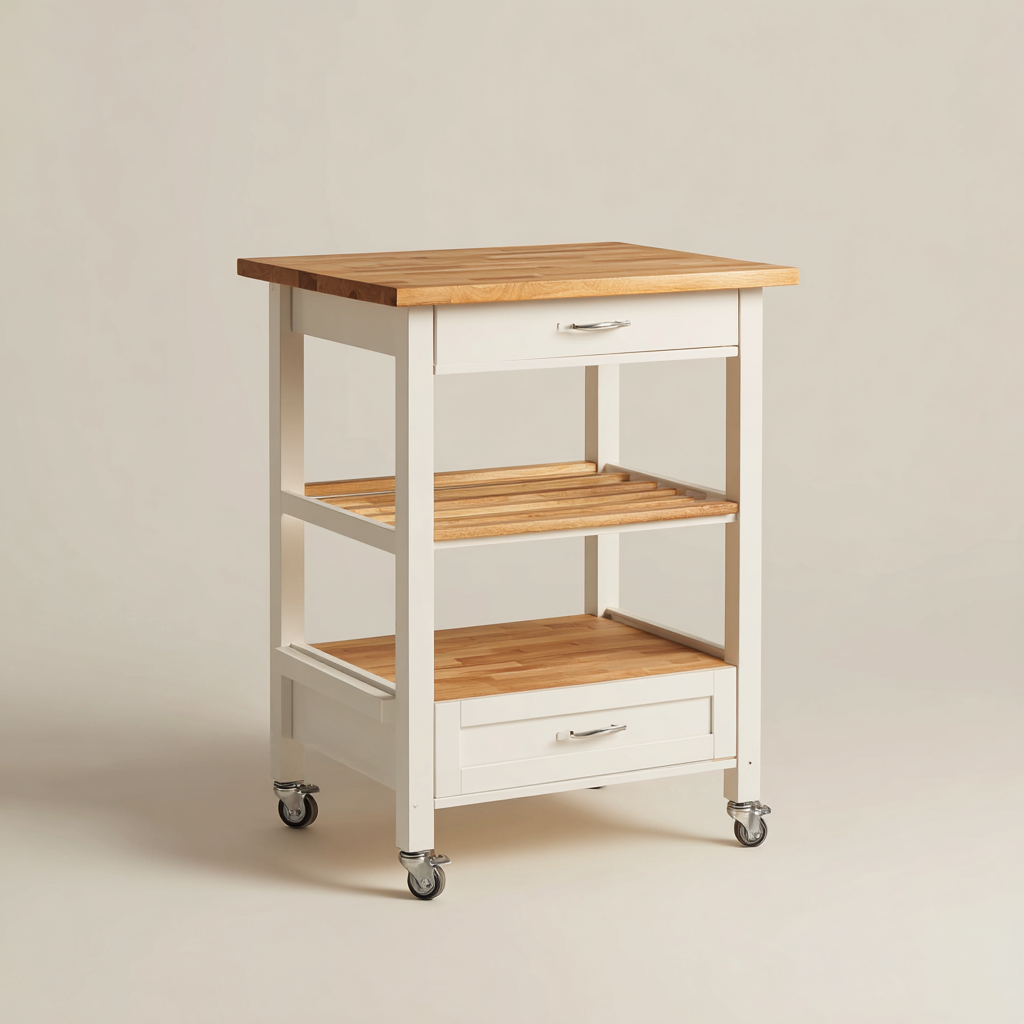 Küchenwagen-Massivholz-Holzwerkstoff-Metall-83x50x90cm-Weiß-Naturholz-ModernesDesign-Homiupnest