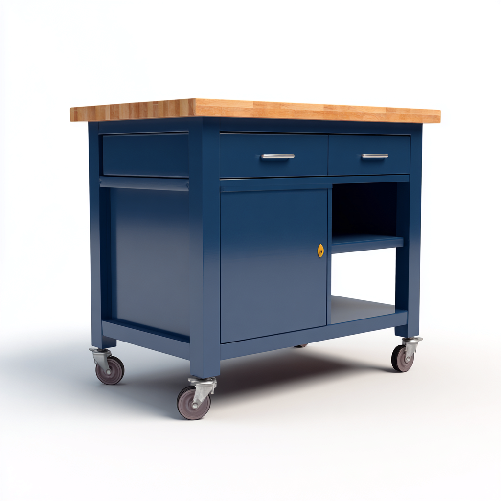 Kücheninsel - Metall-Holz - 110x60x90 cm - Blau-Natur - Modernes Design-Homiupnest