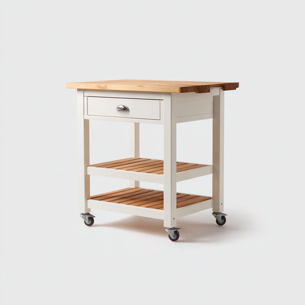 Küchenwagen-Massivholz-Holzwerkstoff-Metall-80x46x88cm-Weiß-Naturholz-ModernesDesign-Homiupnest