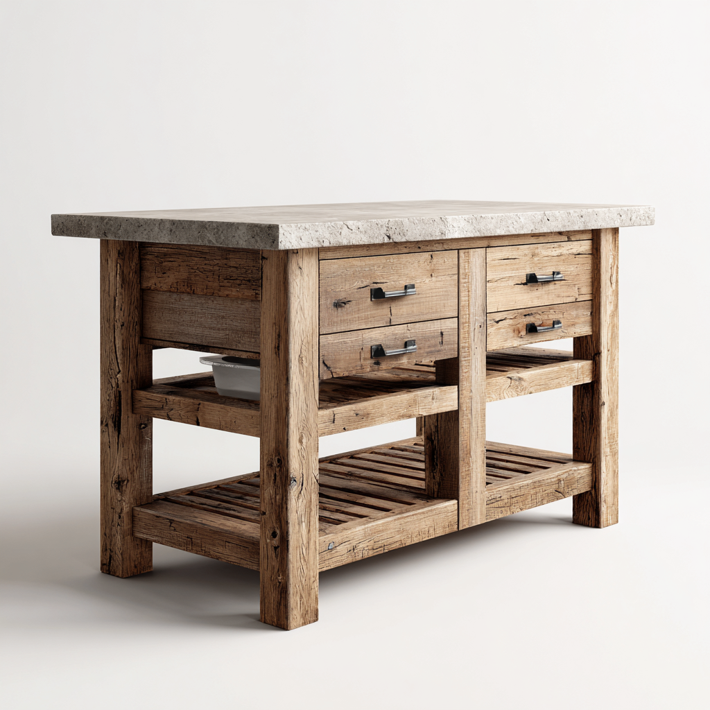 Kücheninsel - Holz-Stein - 140x70x90 cm - Natur-Grau - Modernes Design-Homiupnest