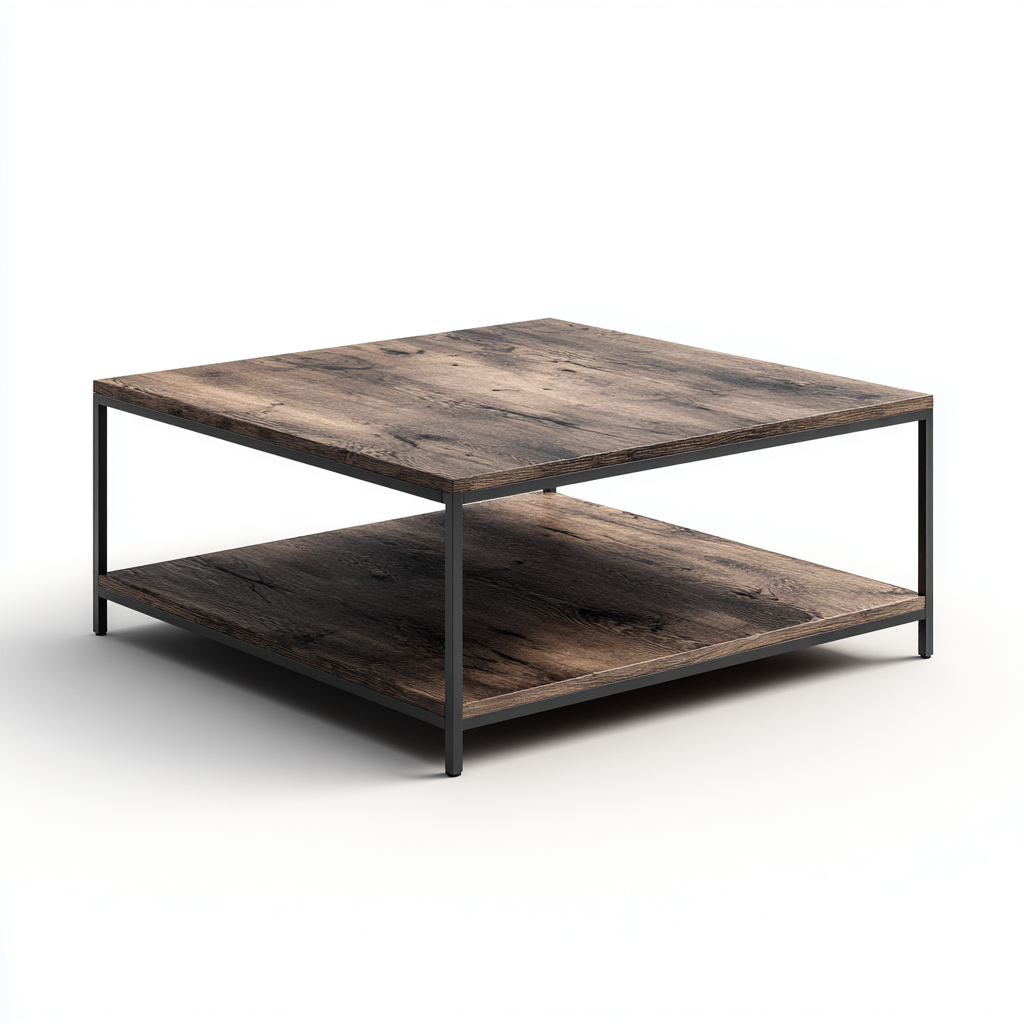 Couchtisch Metall-Holz 100x100x40 cm - Schwarz-Braun - Modernes Design-Homiupnest