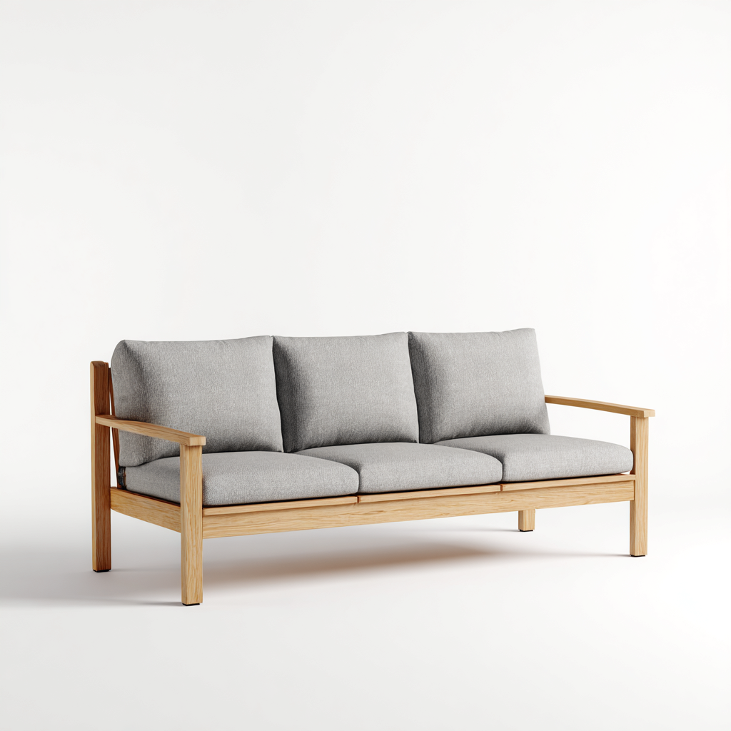 Gartensofa-Holz-Stoff-210x75x82 cm-Hellgrau-Natur-Modernes Design-Homiupnest