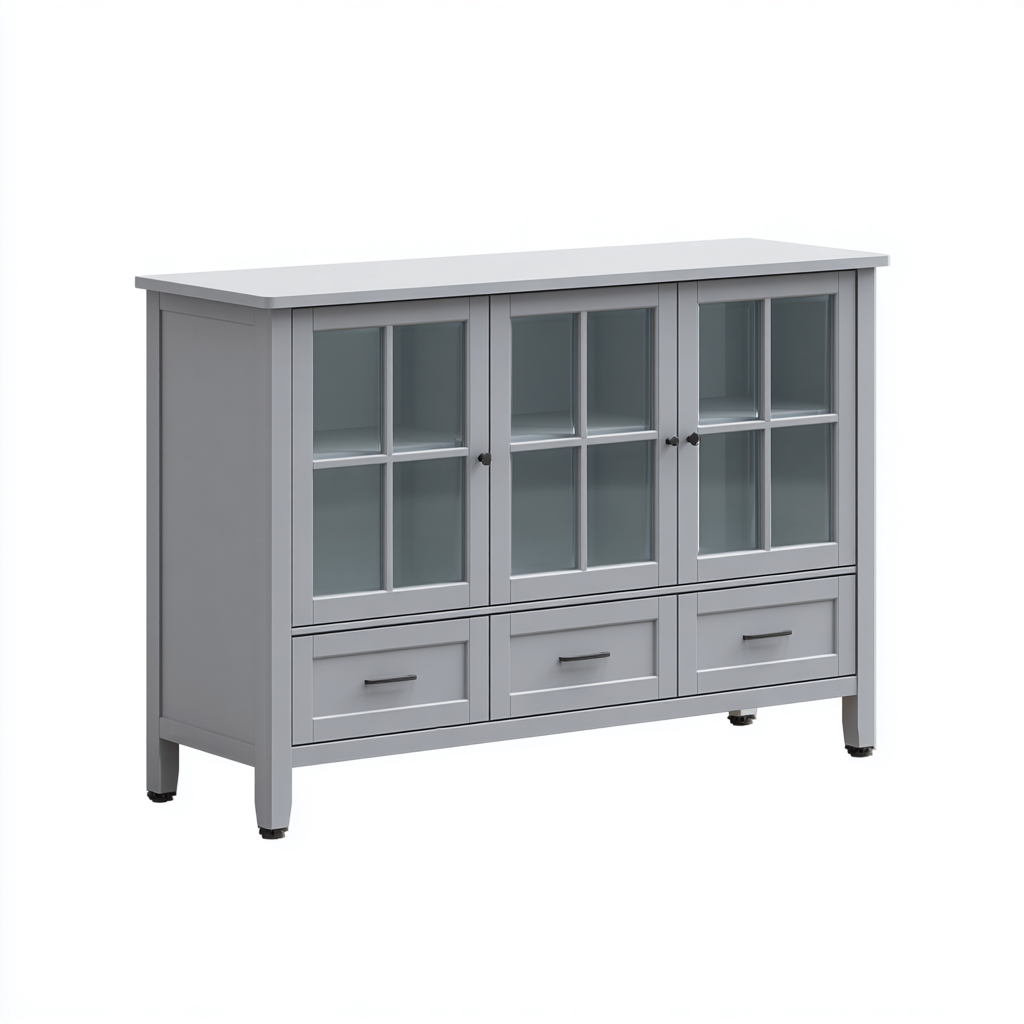 Küchenschrank - Holz - Glas - 120x40x95 cm - Hellgrau - klassisches Design-Homiupnest