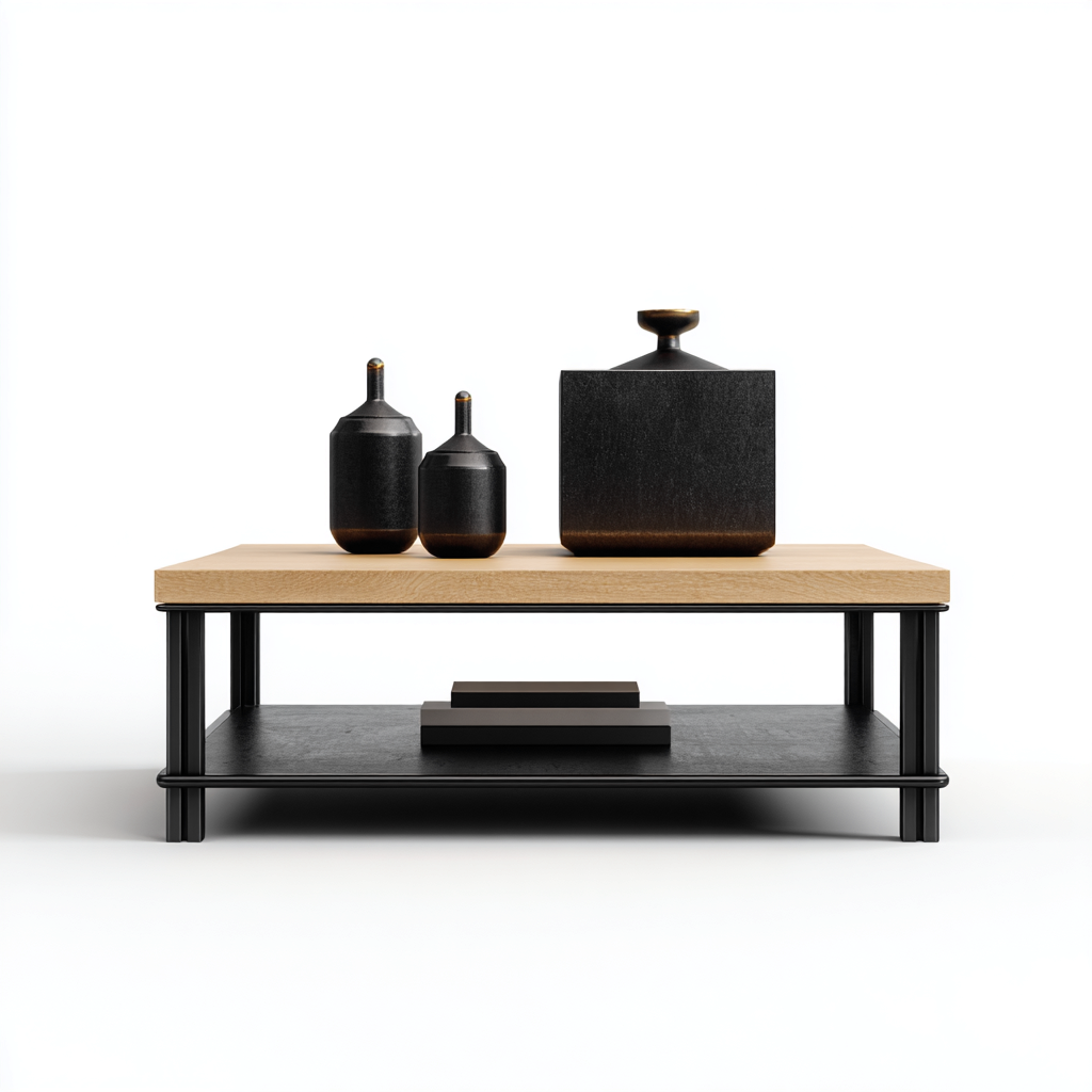 Couchtisch Metall-Holz 100x60x42 cm - Schwarz-Natur - Modernes Design-Homiupnest