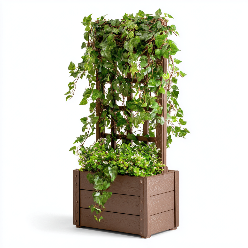 Pflanzgefäß - Kunststoff-Holzverbund - 40x40x140 cm - Braun - moderner Stil-Homiupnest