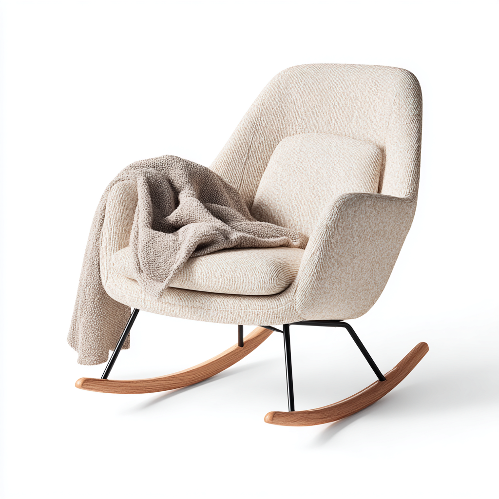 Schaukelstühle-Stoff-Metall-Holz-100x70x105 cm-Beige-Schwarz-Holzakzent Design-Homiupnest