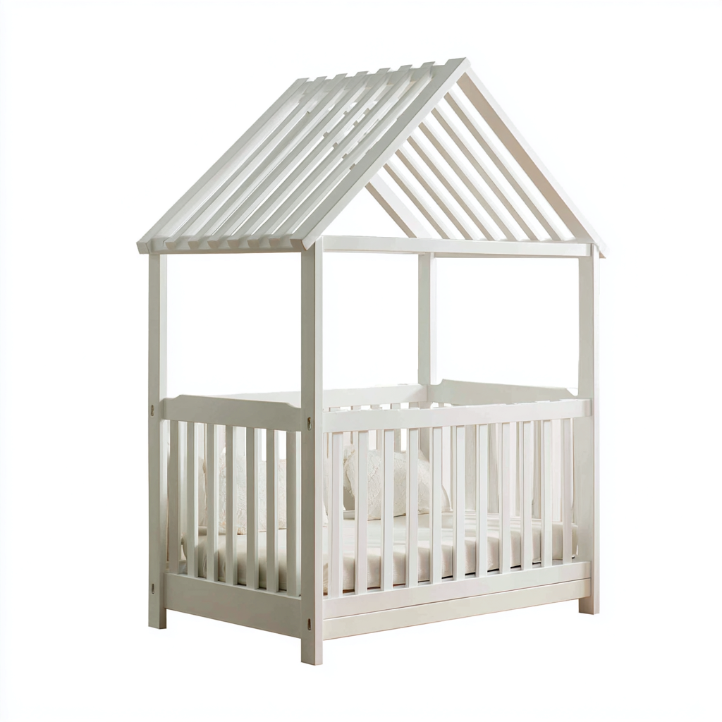 Kinderbett-Massivholz-140x96x188 cm-Weiß-Hausstil-Homiupnest