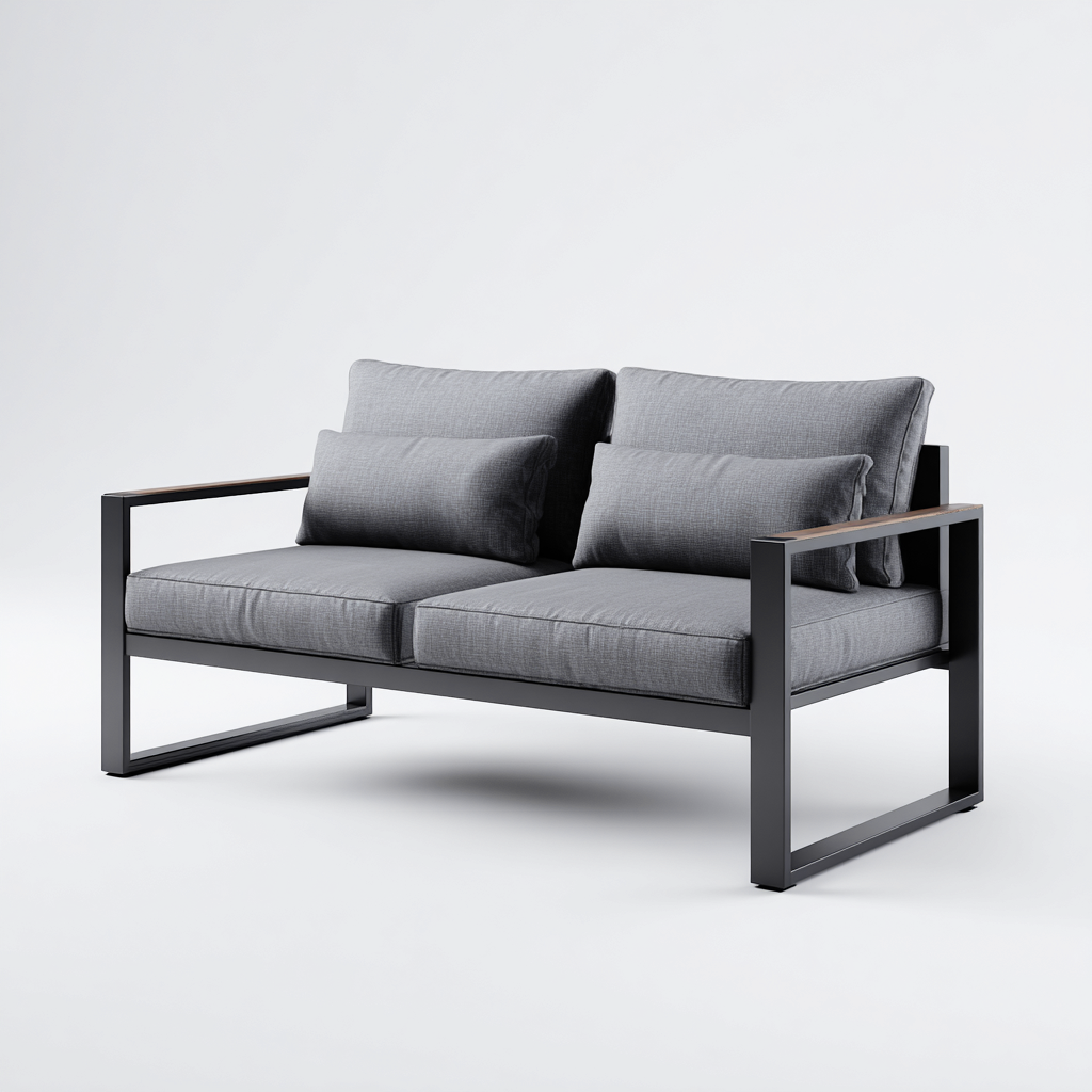 Gartensofa-Metall-Textil-160x75x80 cm-Schwarz-Grau-Modernes Design-Homiupnest