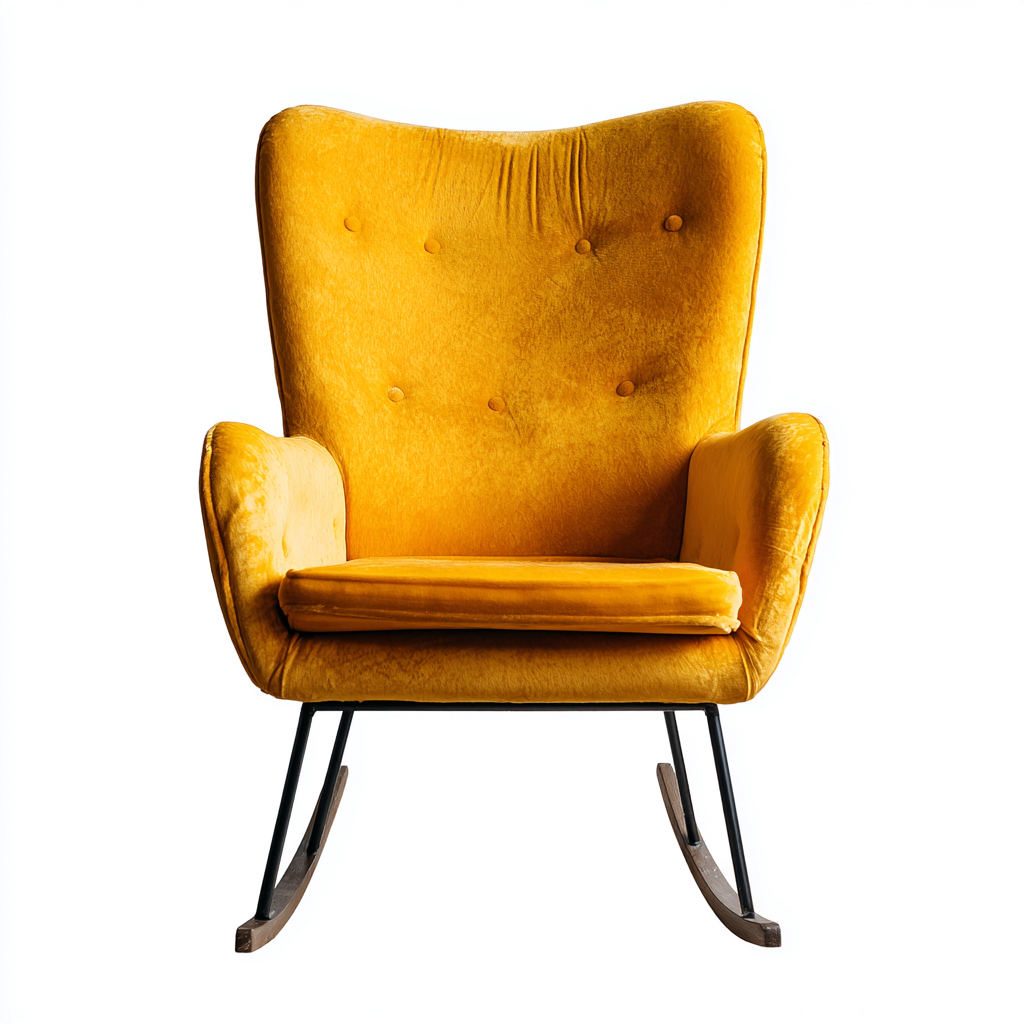 Schaukelstühle-Samt-Stoff-Metall-Holz-100x70x105 cm-Gelb-Schwarz-Modernes Design-Homiupnest