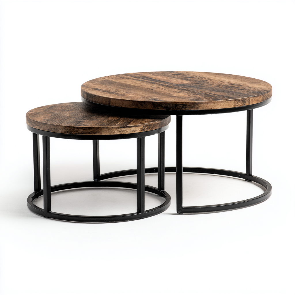 Couchtisch Metall-Holz-80x45-60x40 cm-Schwarz-Natur-Modernes Design-Homiupnest